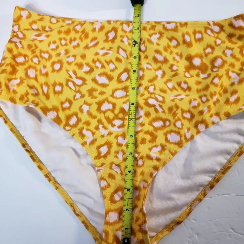 NEW Mollybelle Yellow Leopard Print High Waist Swimsuit XL Tankini 2 Piece